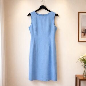 Anne Klein Blue 100% Linen Sleeveless Sheath Dress Size 12 Spring Easter Career